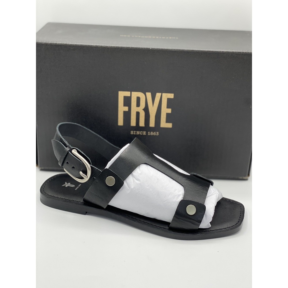 Frye Felix Sling Sandal Black Leather Women's 9.5 Adjustable Strap NIB